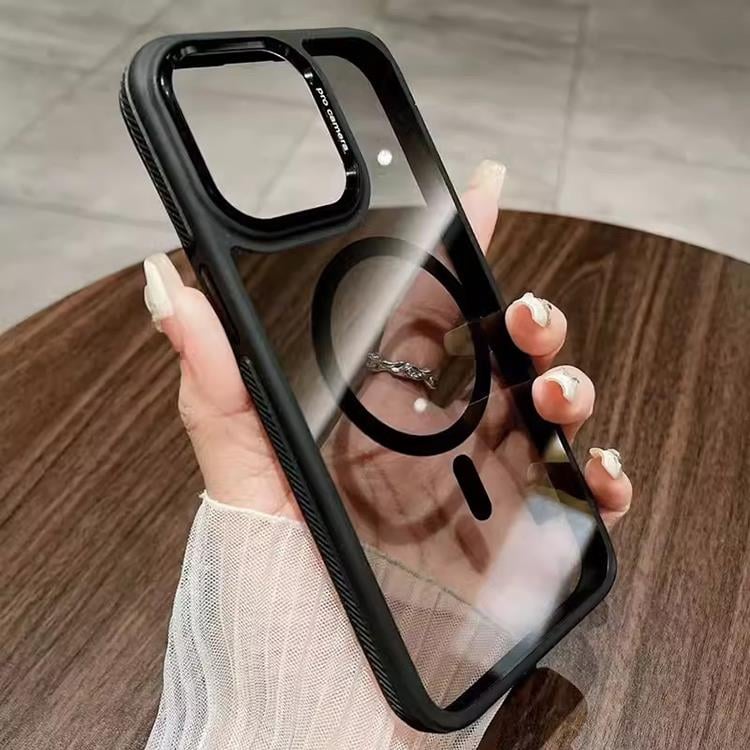 Iron Armor Magsafe Renkli Camlı Telefon Kılıfı Siyah Renkli