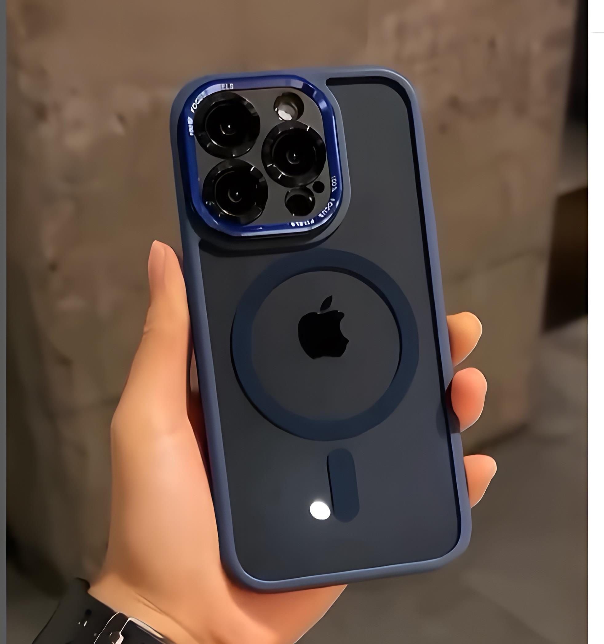 Kamera Korumalı Şeffaf Renkli Mmc Magsafe Telefon Kılıfı Lacivert Renkli