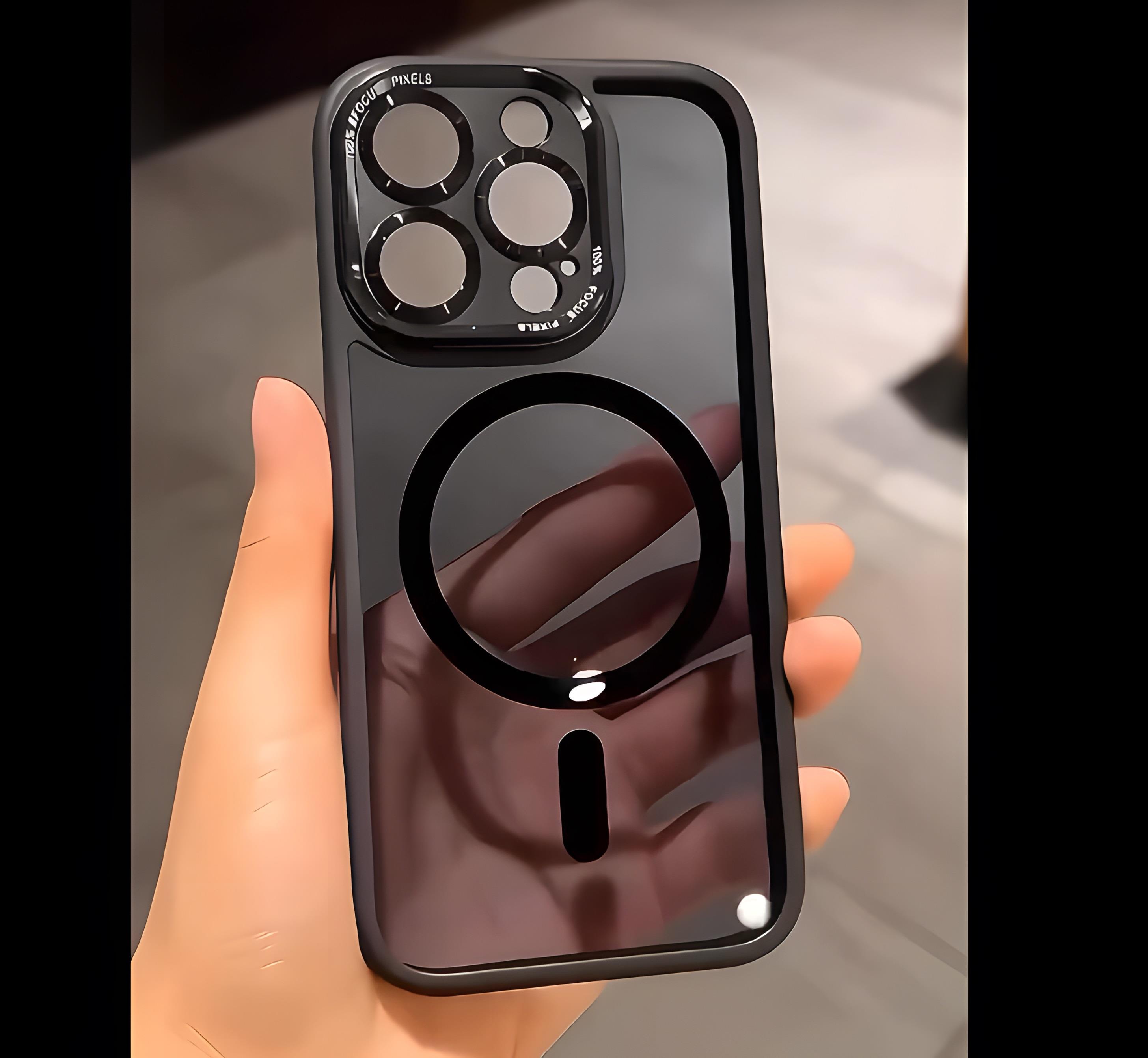 Kamera Korumalı Şeffaf Renkli Mmc Magsafe Telefon Kılıfı Siyah Renkli