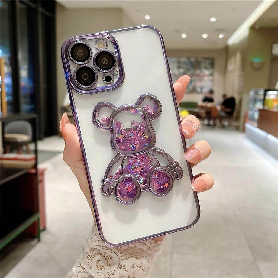Kaws Figürlü Sulu Kenarları Renkli Şeffaf Elit Silikon Telefon Kılıfı Mor