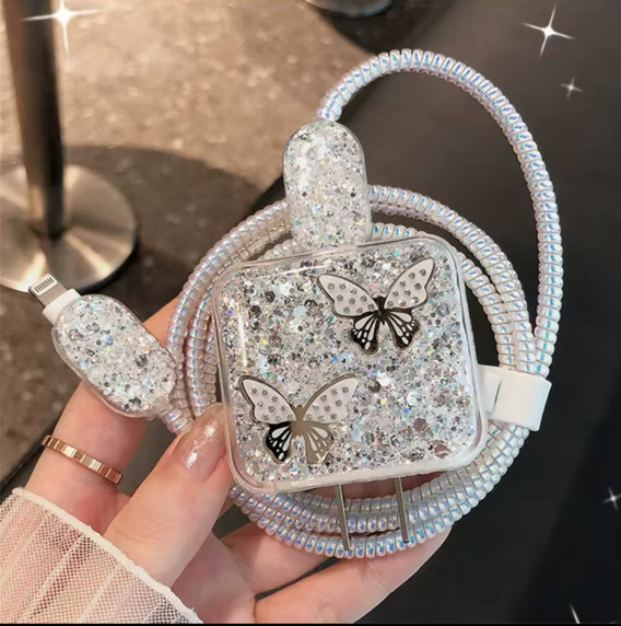 Kelebek Tasarımlı Şarj Başlığı ve Kablo Kılıfı (Şarj başlığı ve kablo içermez)