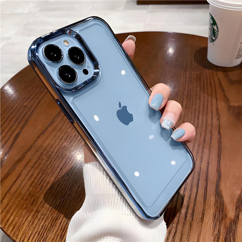 Kenarları Renkli Parlak Nikelaj Silikon Telefon Kılıfı Mavi Renkli