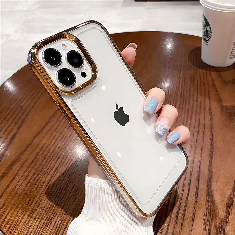 Kenarları Renkli Parlak Nikelaj Silikon Telefon Kılıfı Gold Renkli