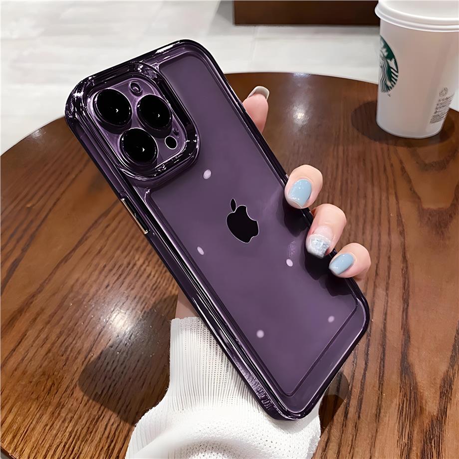 Kenarları Renkli Parlak Nikelaj Silikon Telefon Kılıfı Mor Renkli