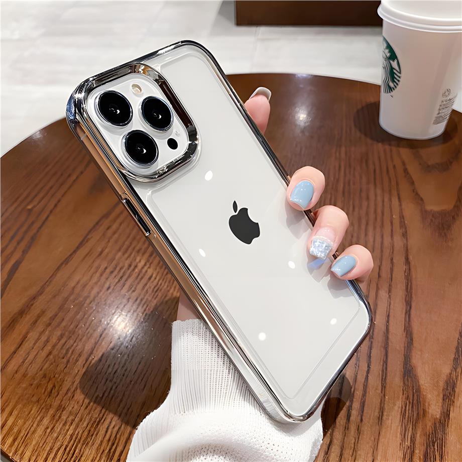 Kenarları Renkli Parlak Nikelaj Silikon Telefon Kılıfı Gümüş Renkli
