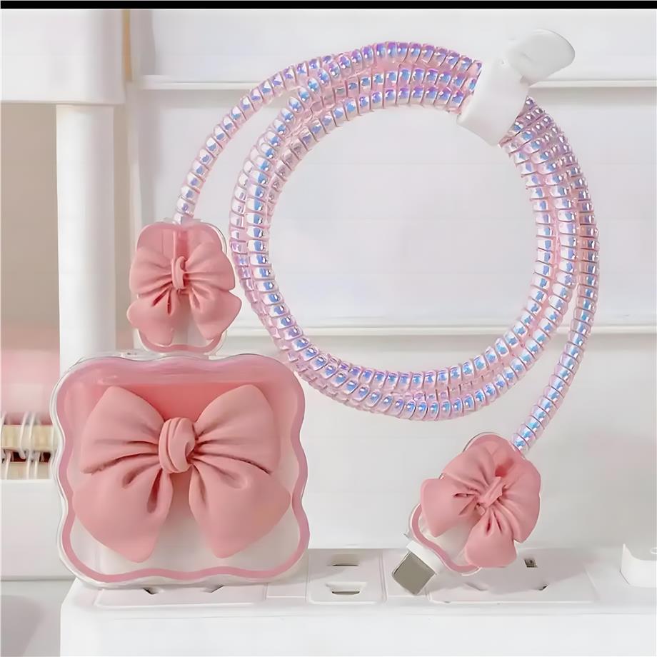 Kurdele Sarj Kablo Koruma Kombini Pembe