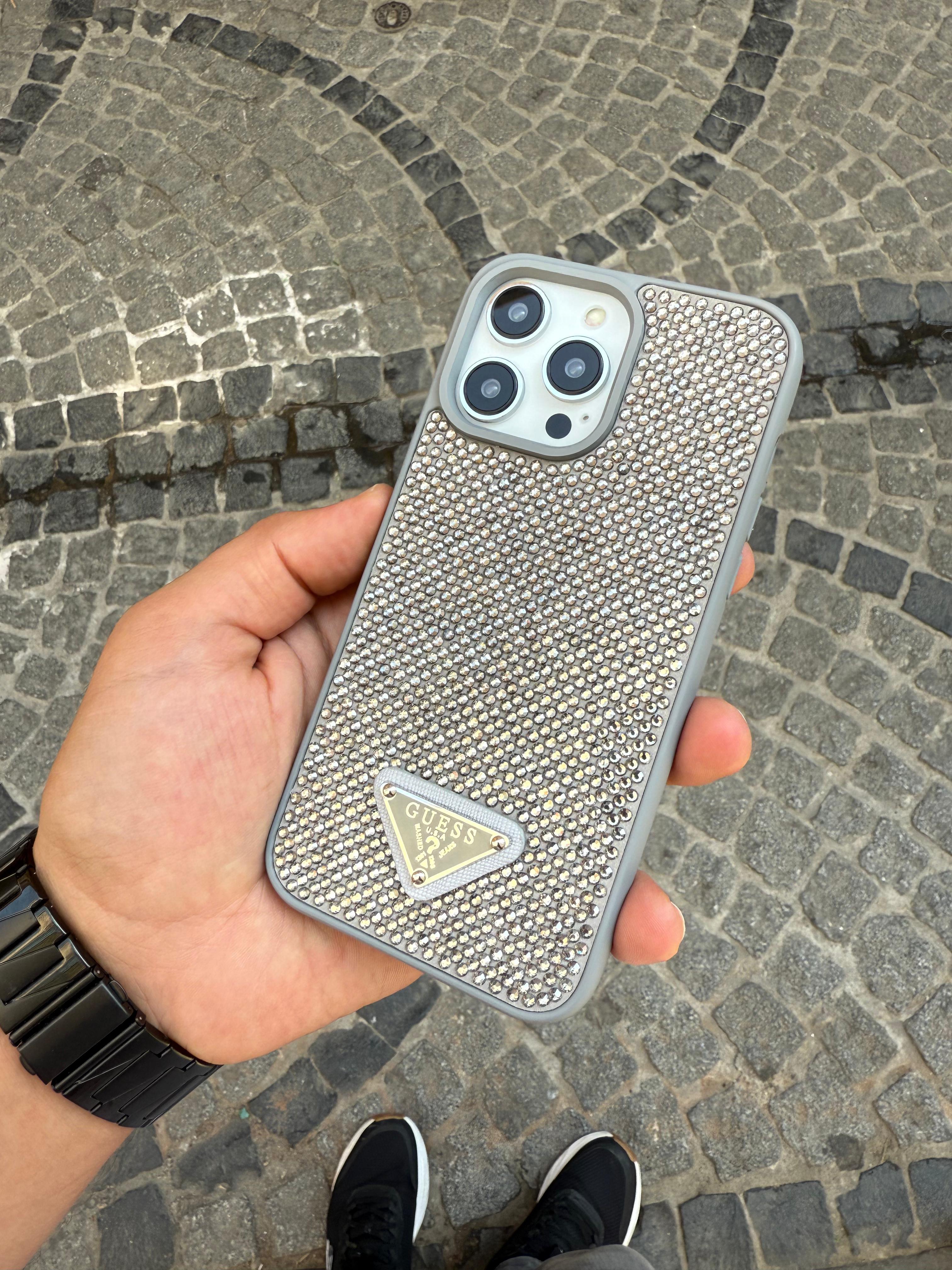 Luxury Taşlı Silikon Telefon Kılıfı Gri renk   Renkli