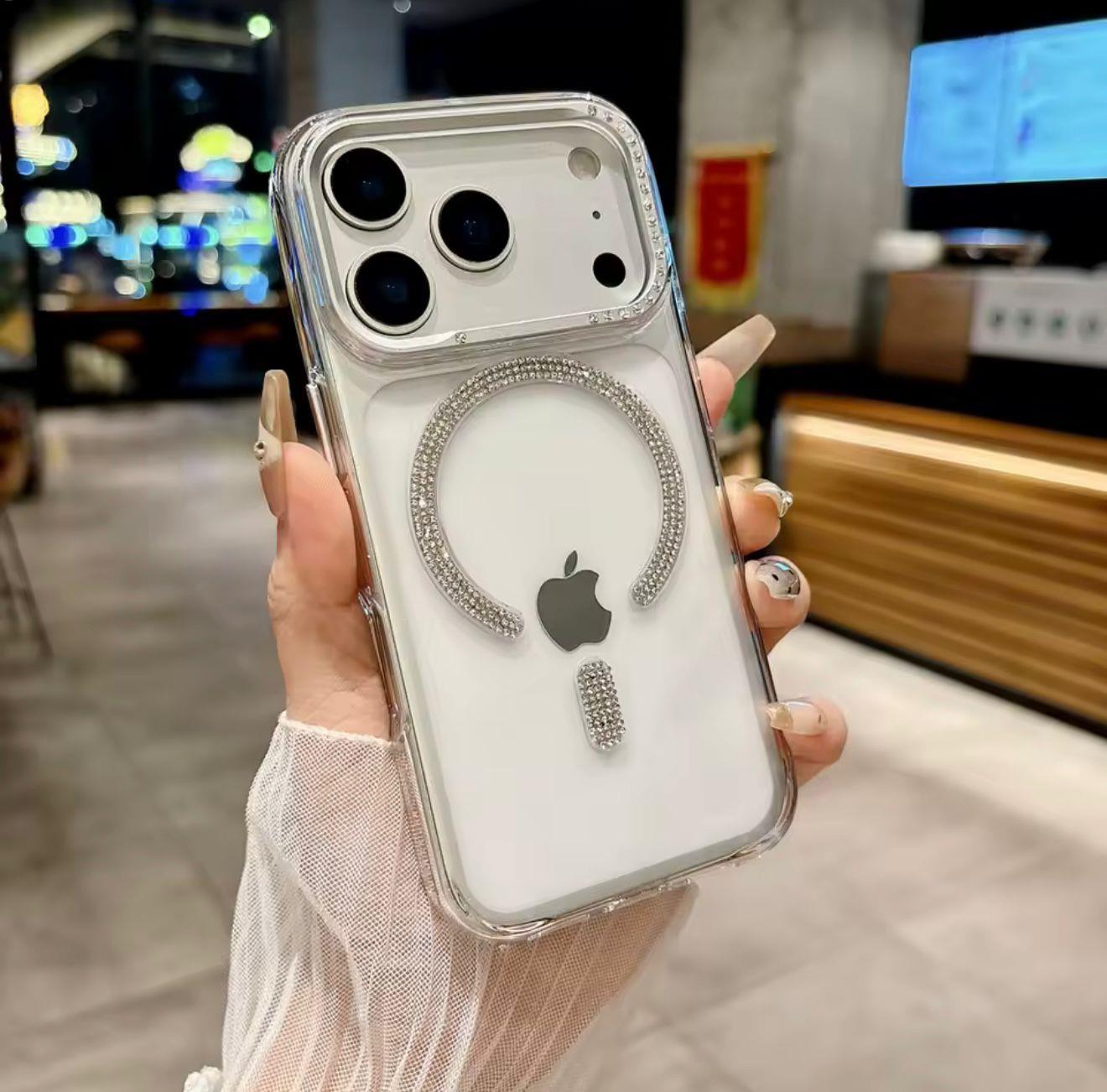 MadamcaseTaşlı Magsafe Özellikli Saramaz Sert Telefon Kılıfı Şeffaf  Renkli
