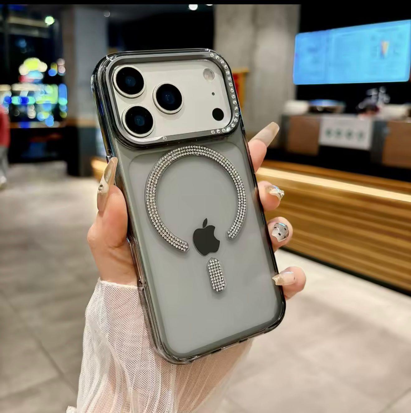 MadamcaseTaşlı Magsafe Özellikli Saramaz Sert Telefon Kılıfı Siyah  Renkli