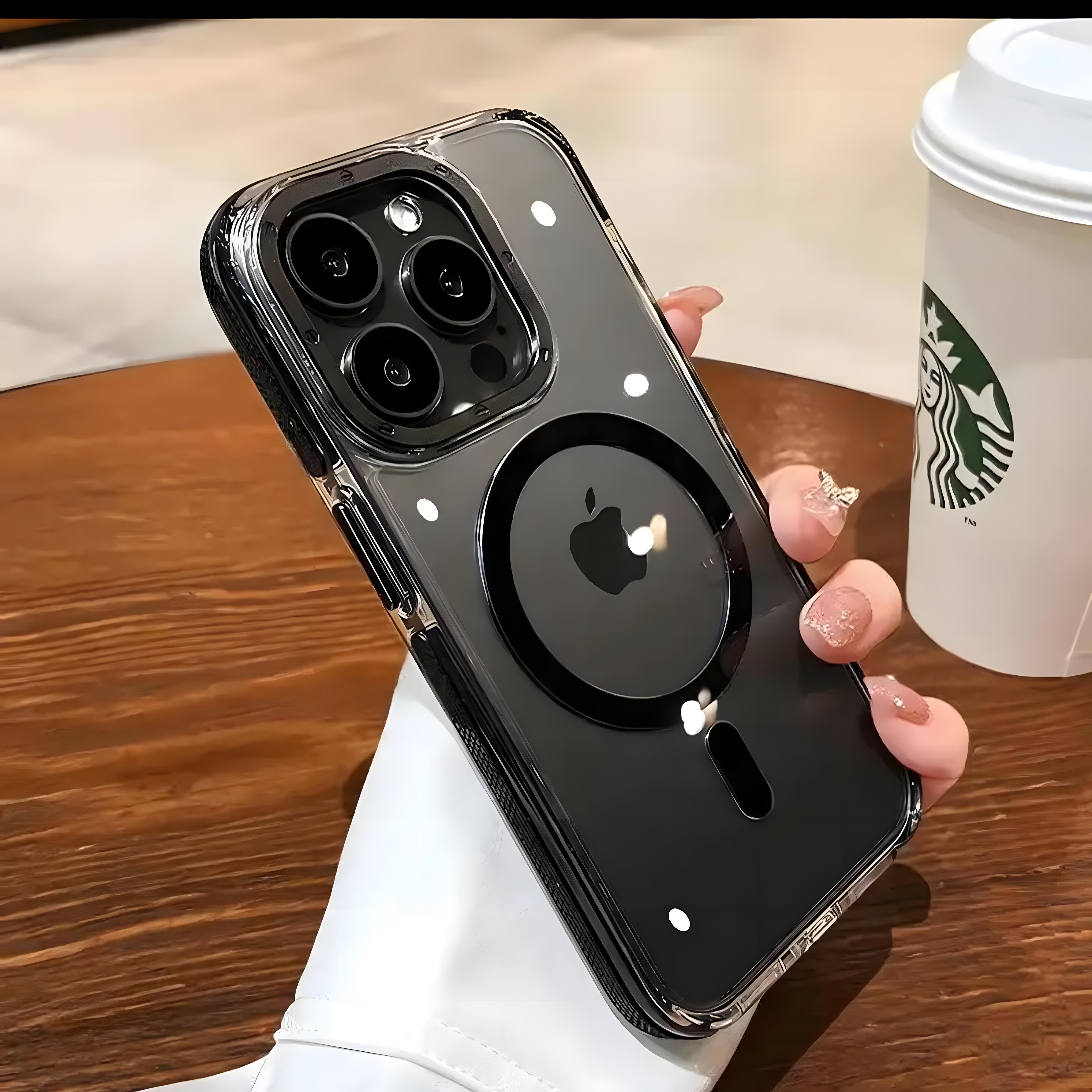 Metal Çerçeveli Metal Tuşlu Lens İmpact Magsafe Telefon Kılıfı Siyah Renkli
