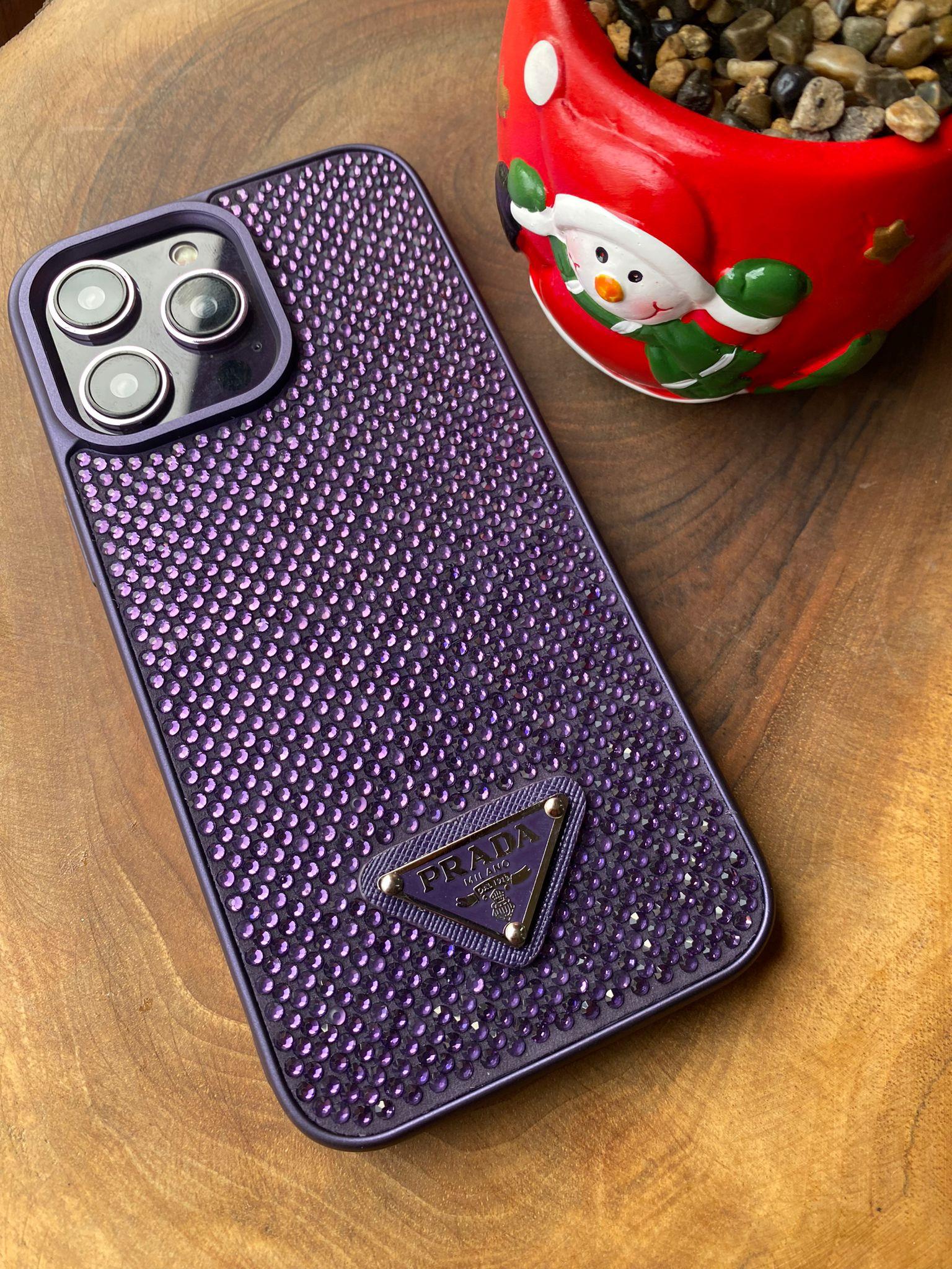 Prada Luxury Taşlı Silikon Telefon Kılıfı Mor Renkli