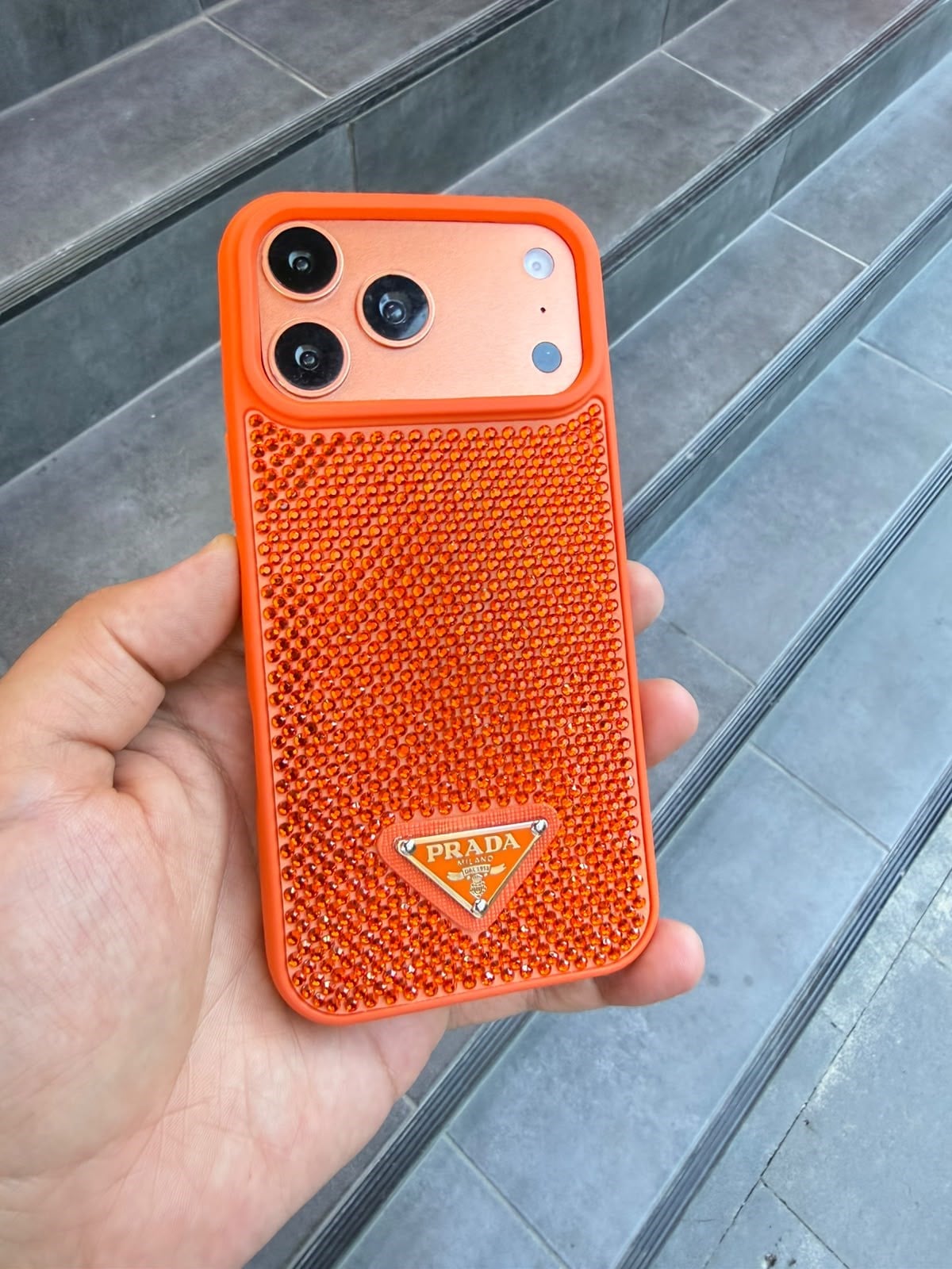 PRD Taşlı Luxury iPhone Kılıfı Turuncu Renkli