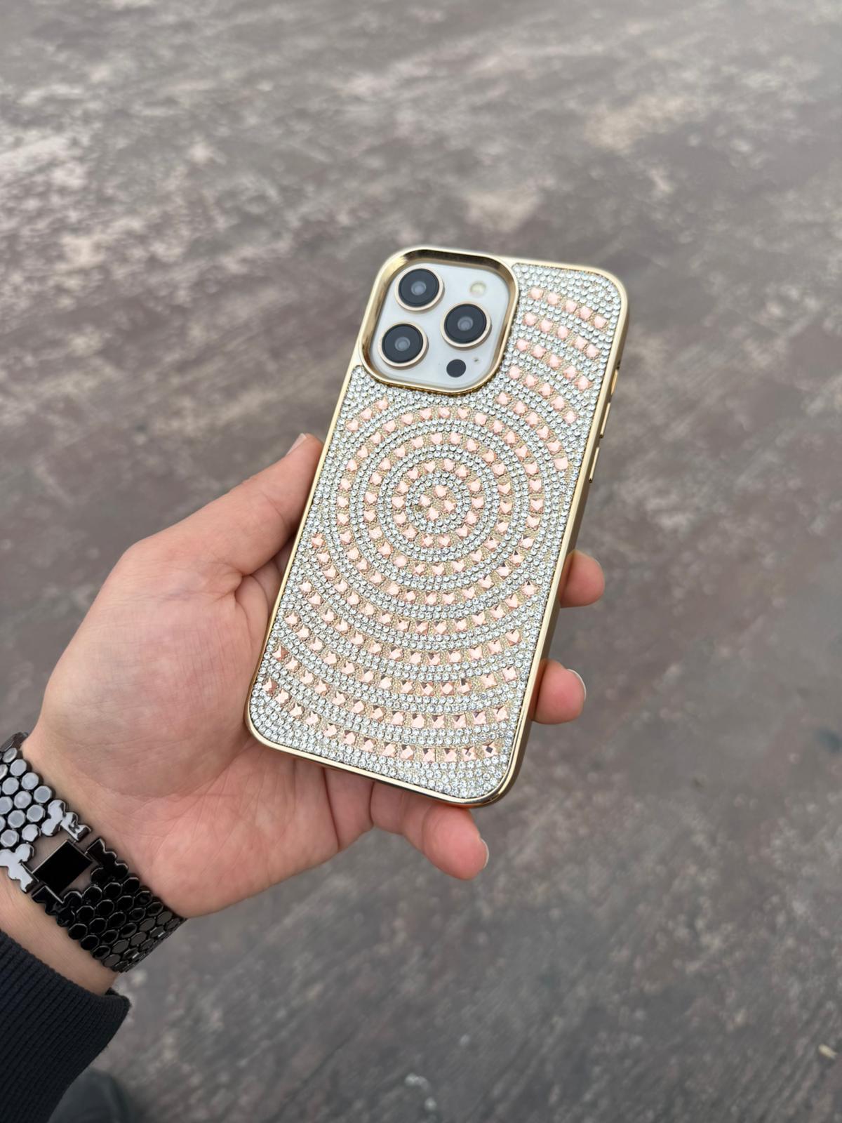 Puloka Taşlı Silikon Telefon Kılıfı Gold Renkli