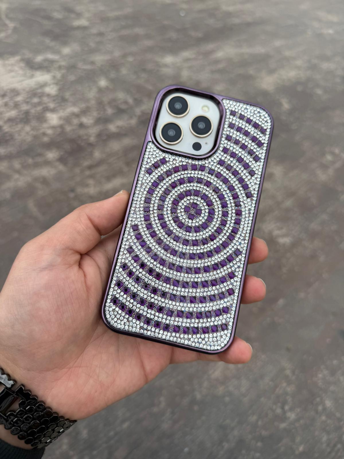 Puloka Taşlı Silikon Telefon Kılıfı Mor Renkli