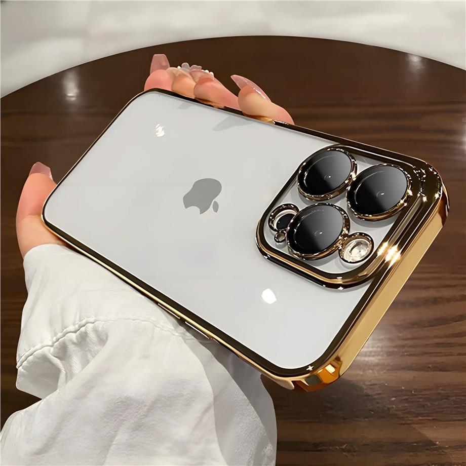 Sararmaz Kamera Lens Korumalı Sert Mika Telefon Kılıfı  Gold Renkli