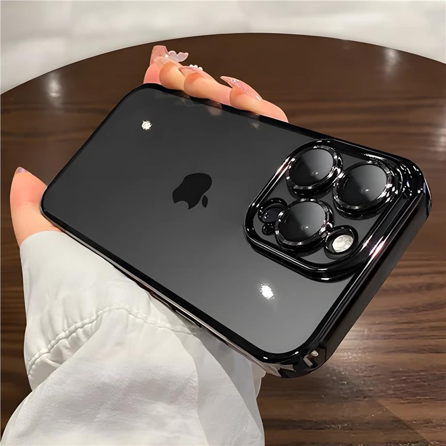 Sararmaz Kamera Lens Korumalı Sert Mika Telefon Kılıfı  Siyah Renkli