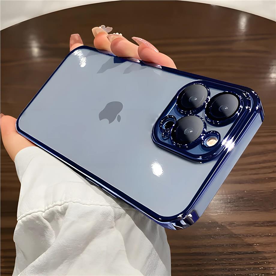 Sararmaz Kamera Lens Korumalı Sert Mika Telefon Kılıfı  Mavi Renkli