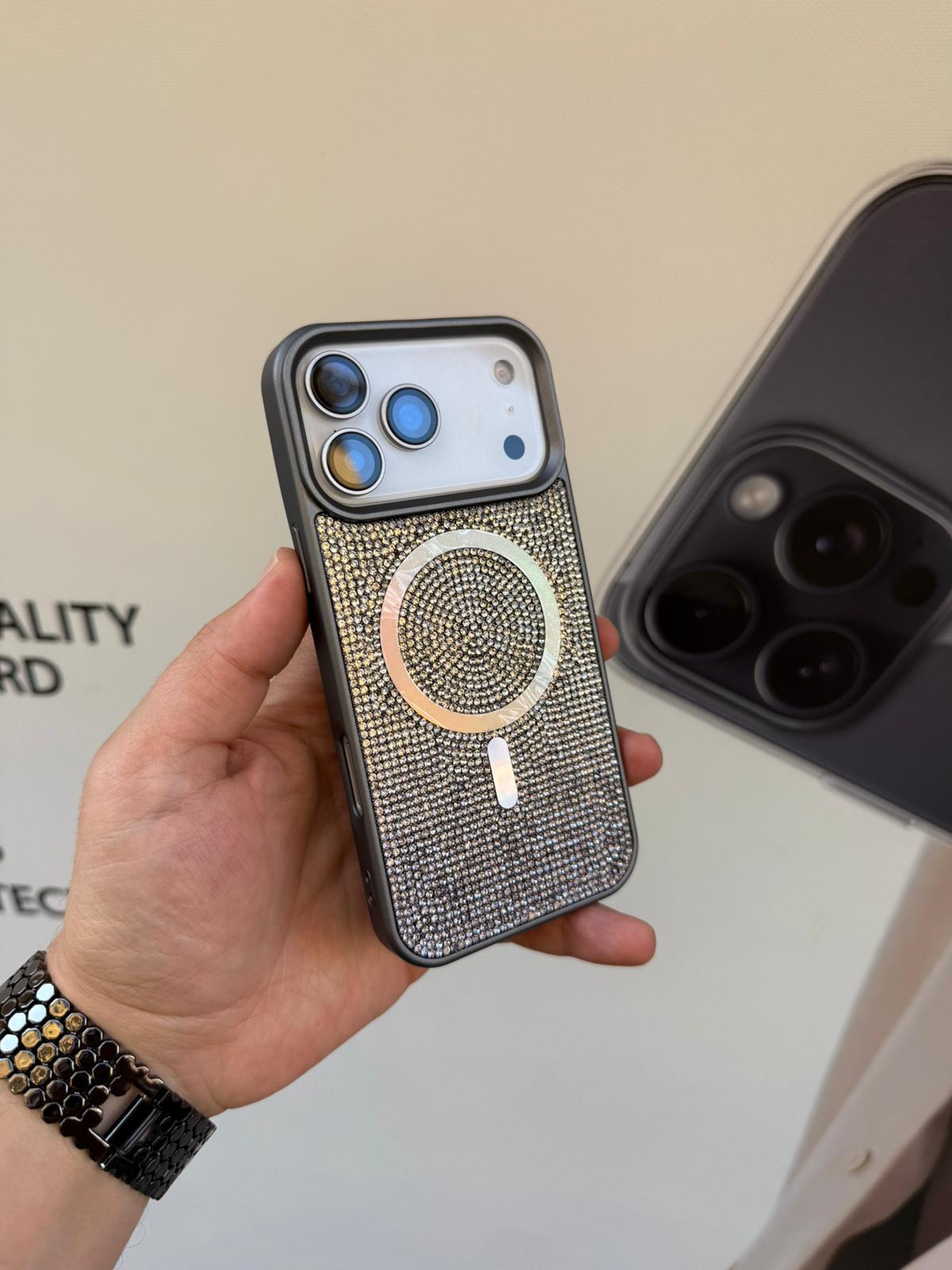 Shenzen Taşlı Silikon Telefon Kılıfı Gri Renkli