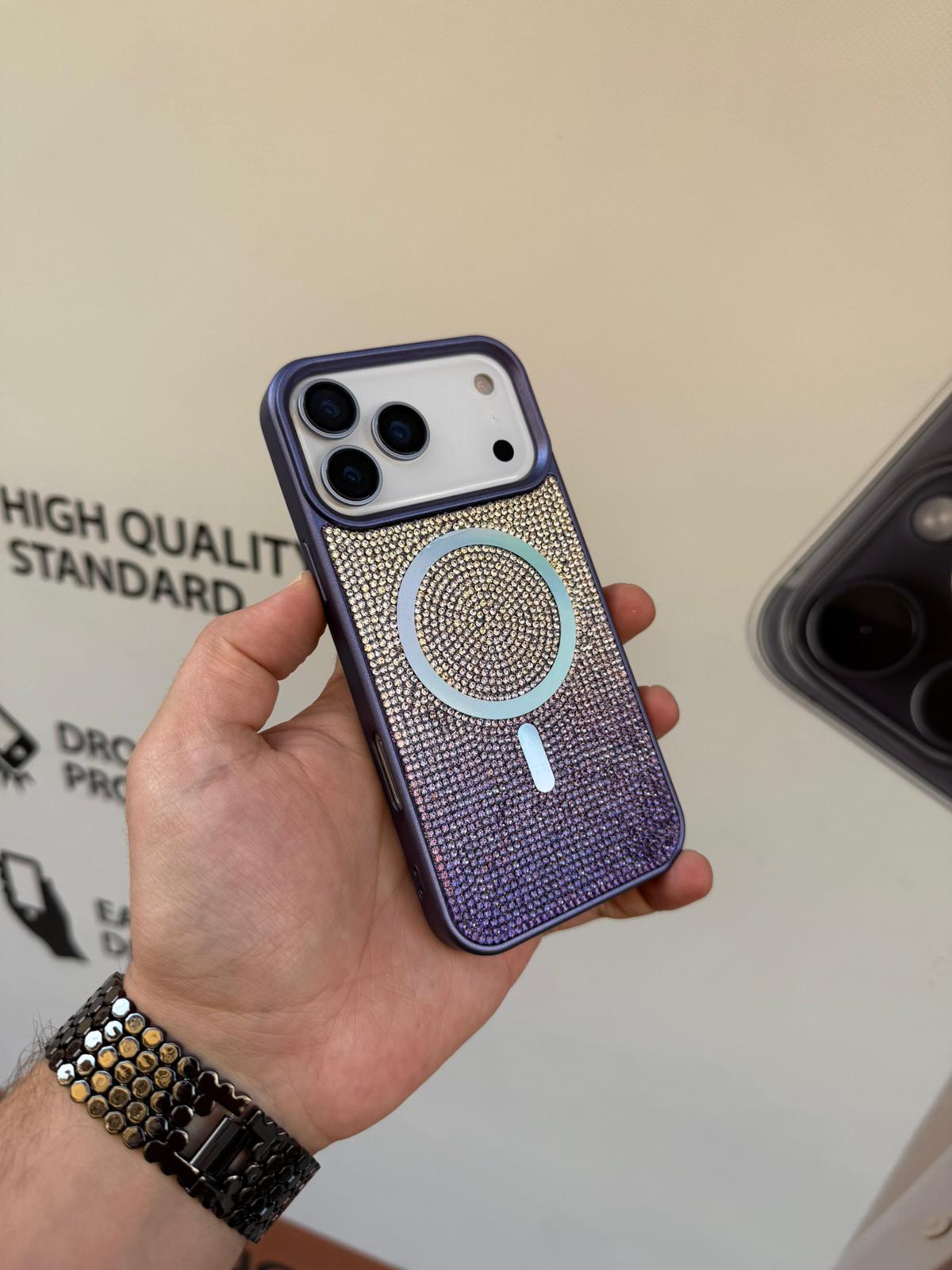 Shenzen Taşlı Silikon Telefon Kılıfı Mor Renkli