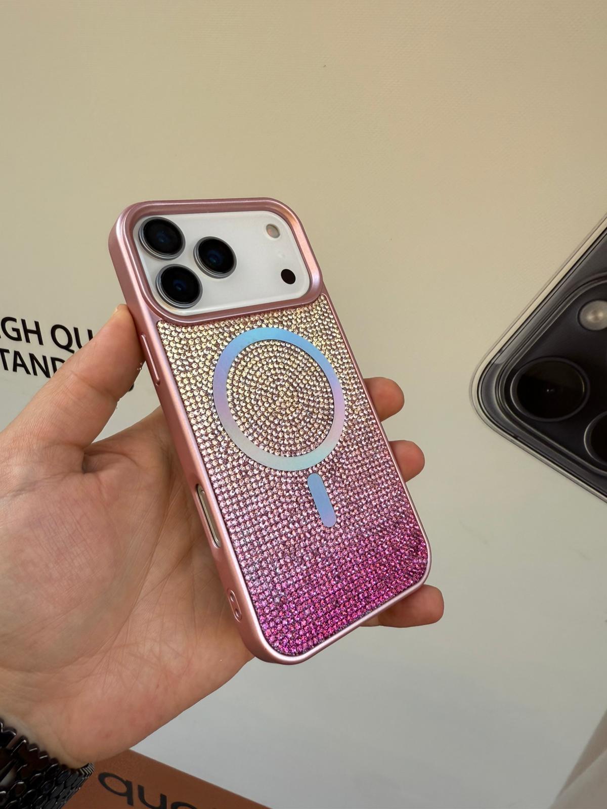 Shenzen Taşlı Silikon Telefon Kılıfı Pembe Renkli