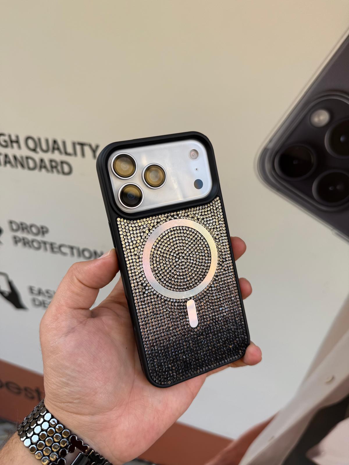 Shenzen Taşlı Silikon Telefon Kılıfı Siyah Renkli