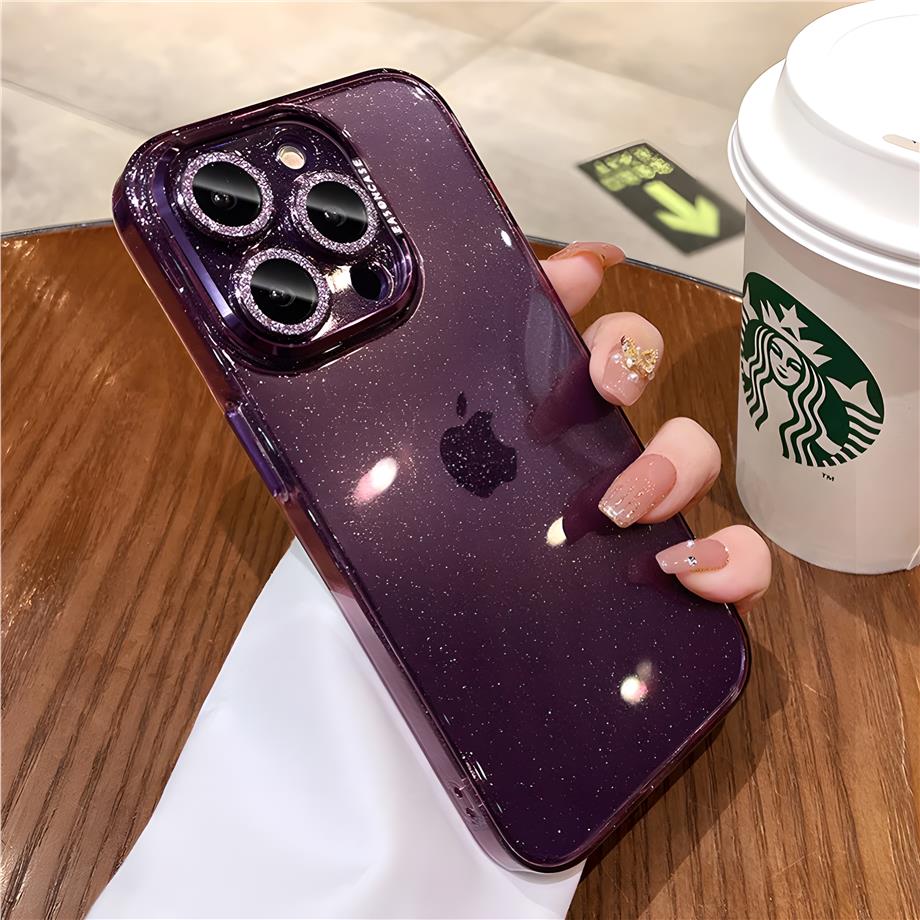 Simli Kamera ve Lens Korumalı Sararmaz Sert Mika Telefon Kılıfı Mor Renkli