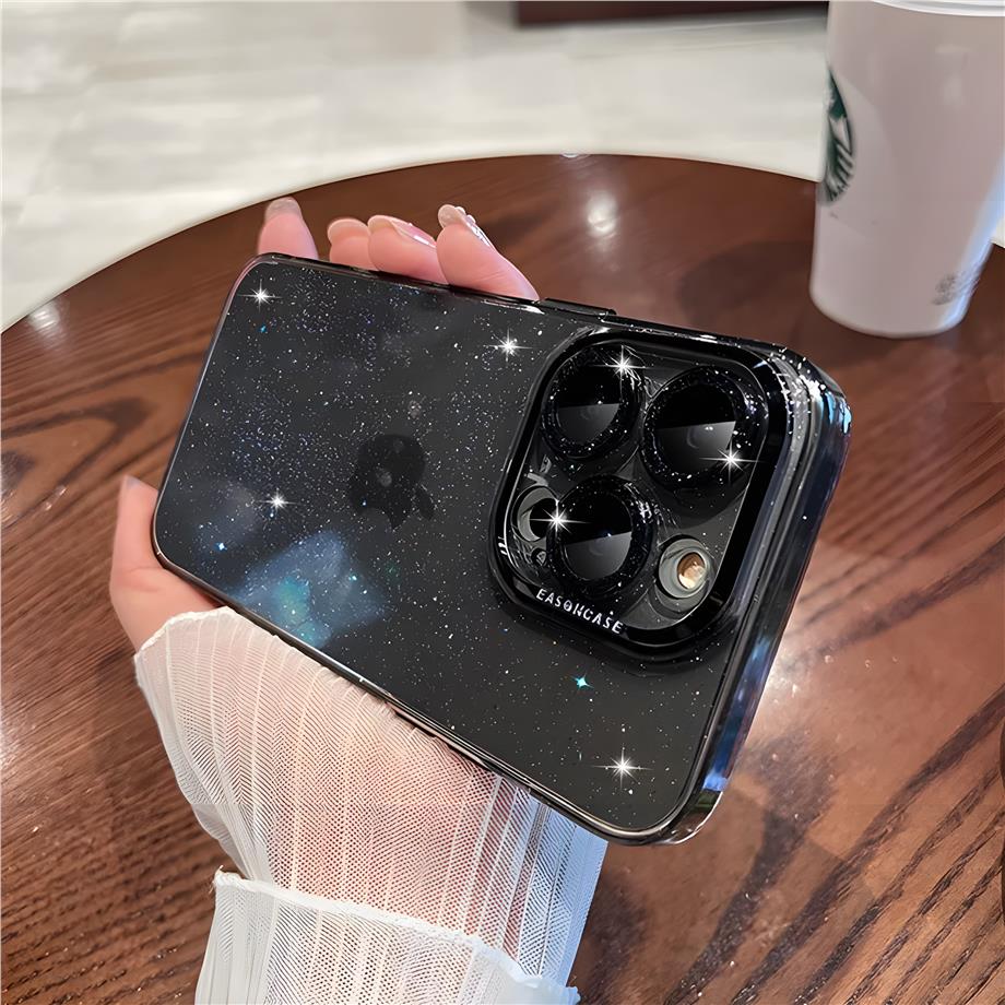 Simli Kamera ve Lens Korumalı Sararmaz Sert Mika Telefon Kılıfı Siyah Renkli