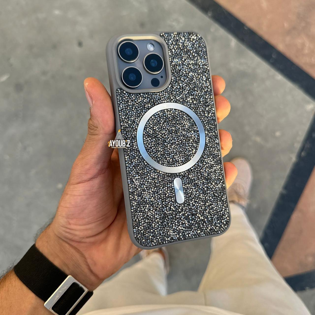 Swa Luxury Taşlı Magsafe Telefon Kılıfı Titanyum
