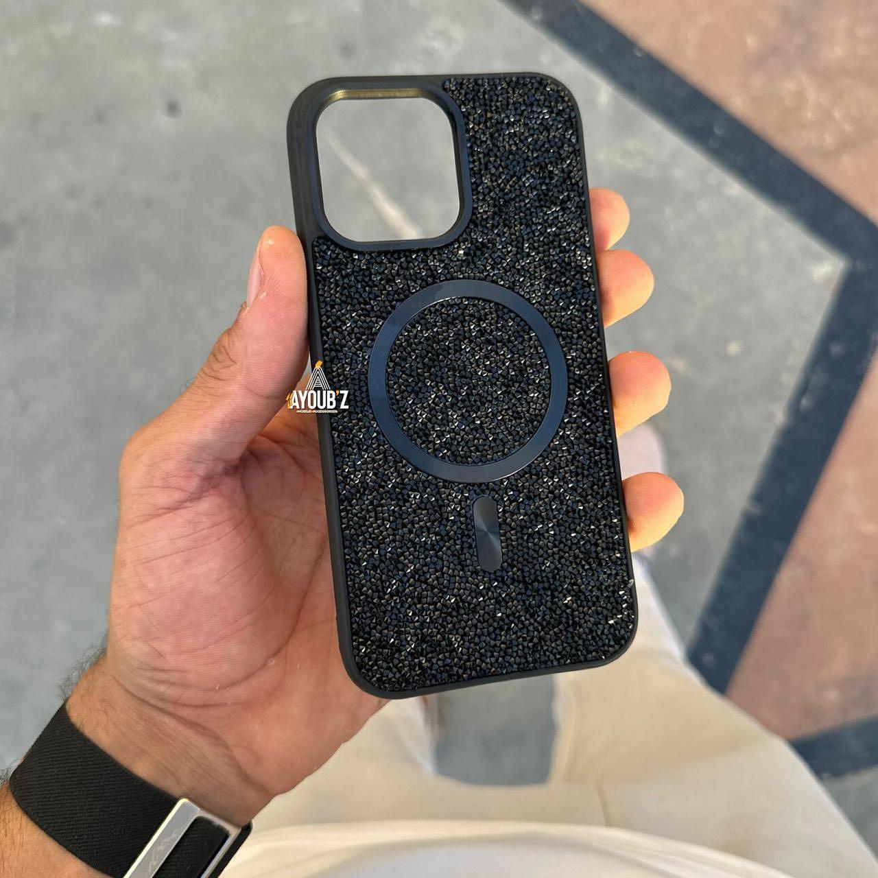 Swa Luxury Taşlı Magsafe Telefon Kılıfı Siyah