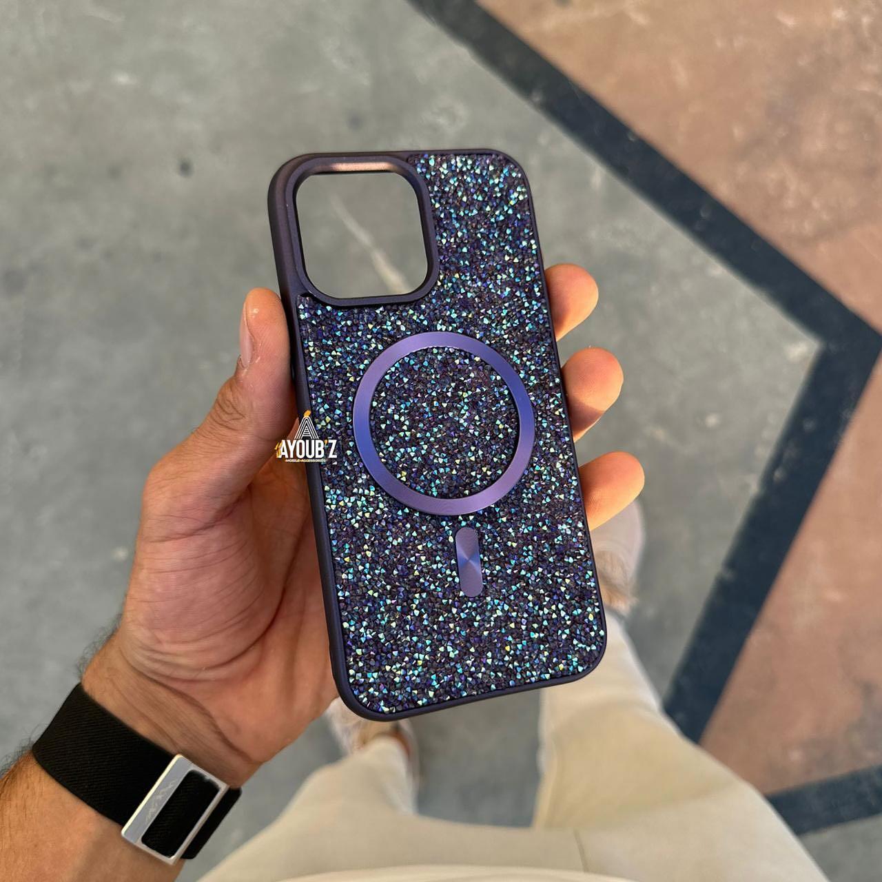 Swa Luxury Taşlı Magsafe Telefon Kılıfı Mor Renkli