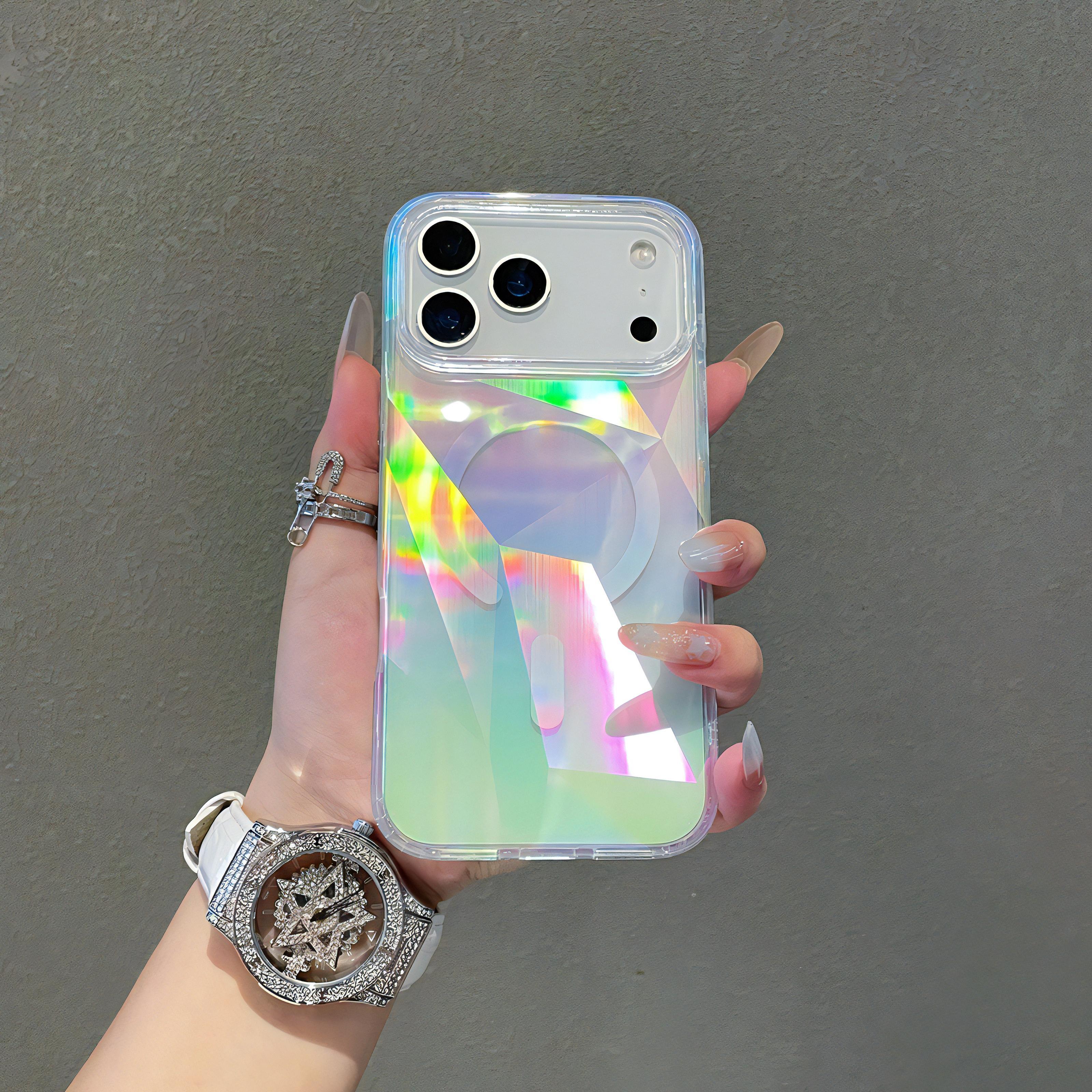 Ultra Clear Lazer Rhombus Manyetik Kablosuz Şarj Kılıfı (PC + TPU)