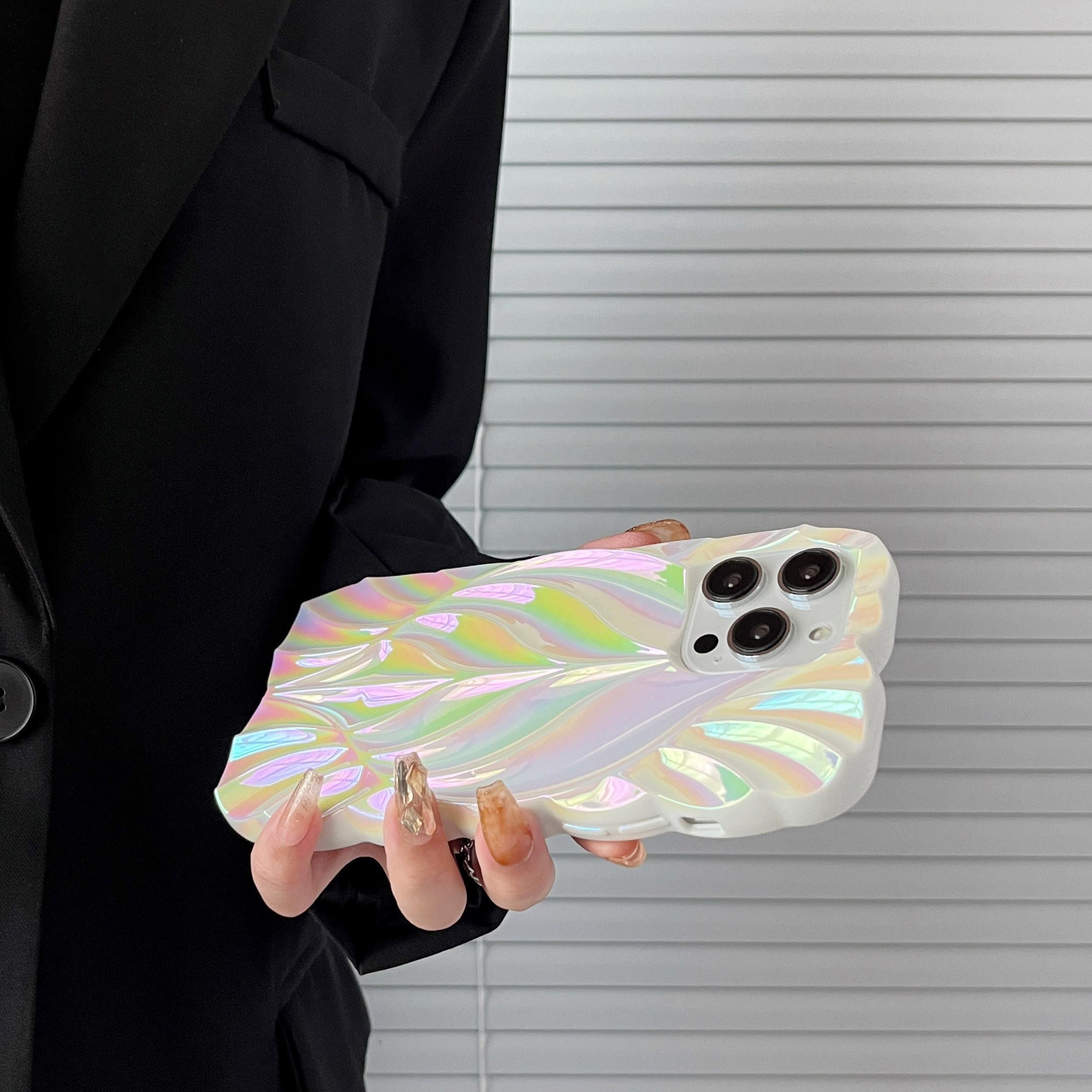 Yaprak Motifli Parlak Silikon Telefon Kılıfı Beyaz Renkli