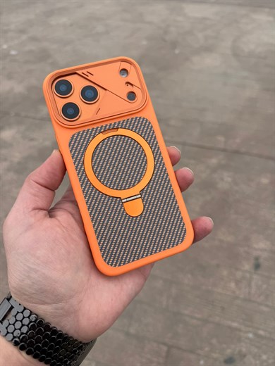 Carbon Ring MagSafe Standlı Kılıf Turuncu Renkli