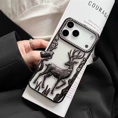 Elite Deer Parlak Taşlı Silikon Telefon Kılıfı Siyah Renkli