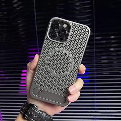 File Dizayn Standlı Lens Hediyeli Magsafe Telefon Kılıfı Titanyum Renkli