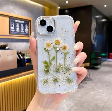 Flower Gerçek Kurutulmuş Çiçek Dizayn Krom Çerçeveli Telefon Kılıfı Tasarım-4