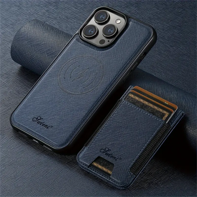 Luteni Deri Magnetic Magsafe Cüzdan Lens Hediyeli Telefon Kılıfı Mavi Renkli