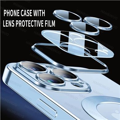 Magsafe Özellikli Renkli Luxury Kamera Lens Korumalı Kılıf Mavi