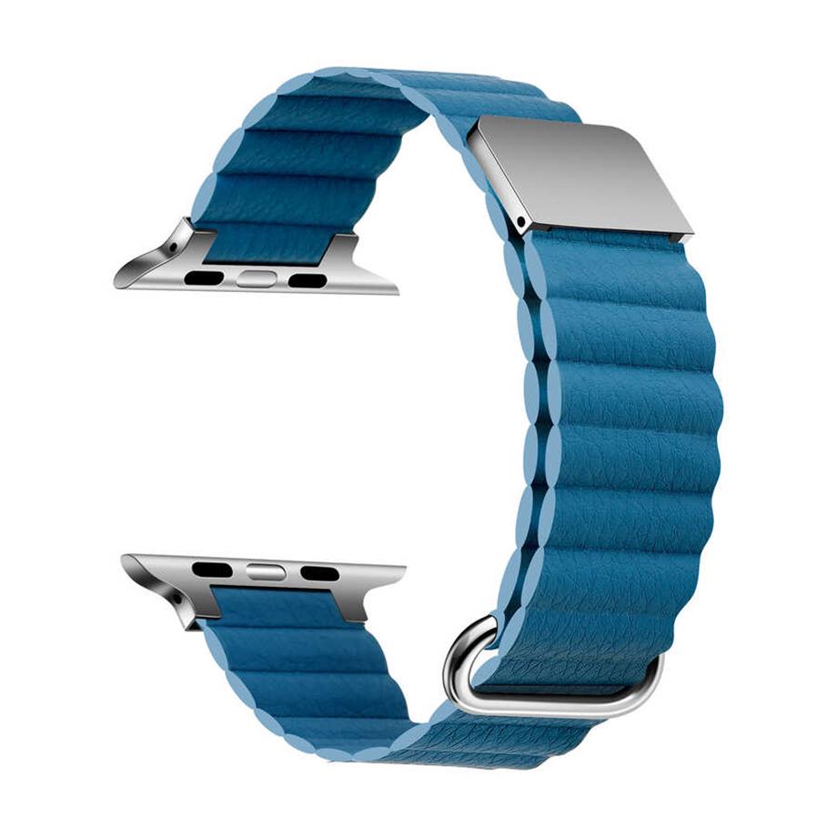  ​​​Apple Watch 44mm KRD-78 PU Deri Kordon Strap Kayış  Mavi 
