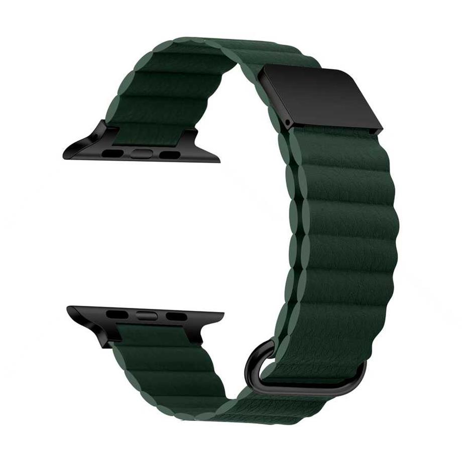  ​​​Apple Watch 7 41mm KRD-78 PU Deri Kordon Strap Kayış  Koyu Yeşil 