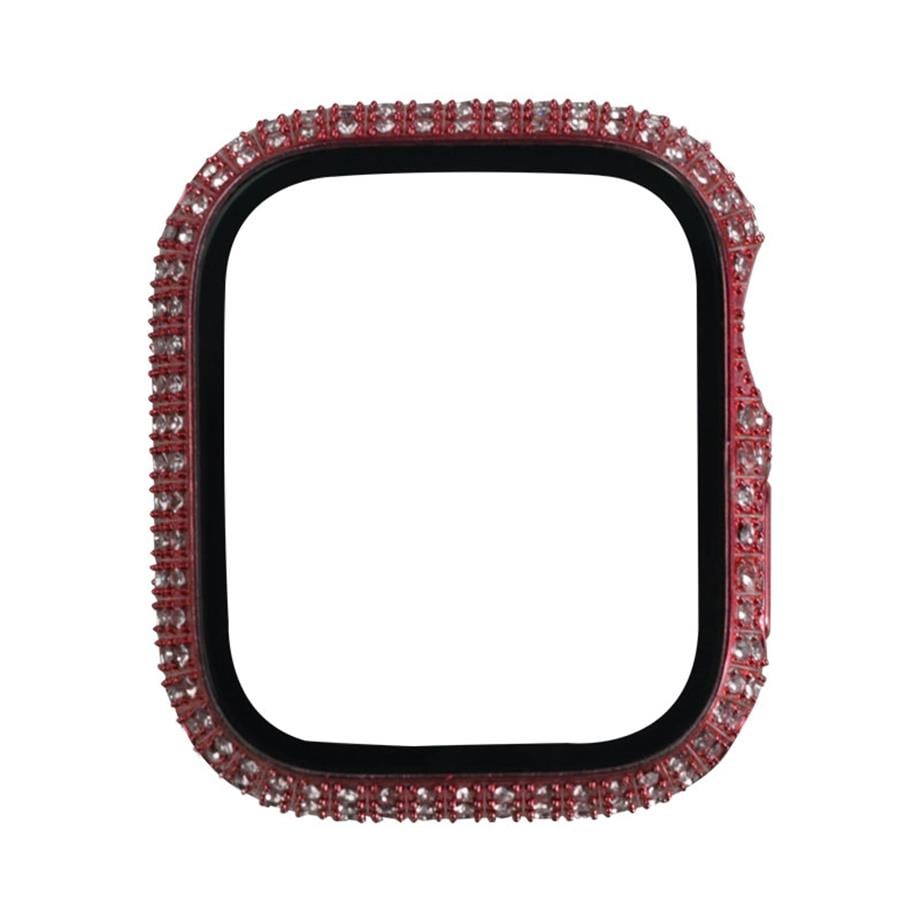  Apple Watch 7 41mm Zore Watch Gard 24 Kenarları Taşlı Sert PC Kasa Ve Ekran Koruyucu  Pembe 