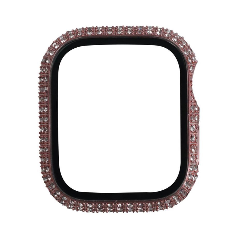  Apple Watch 7 45mm Zore Watch Gard 24 Kenarları Taşlı Sert PC Kasa Ve Ekran Koruyucu  Rose Gold 