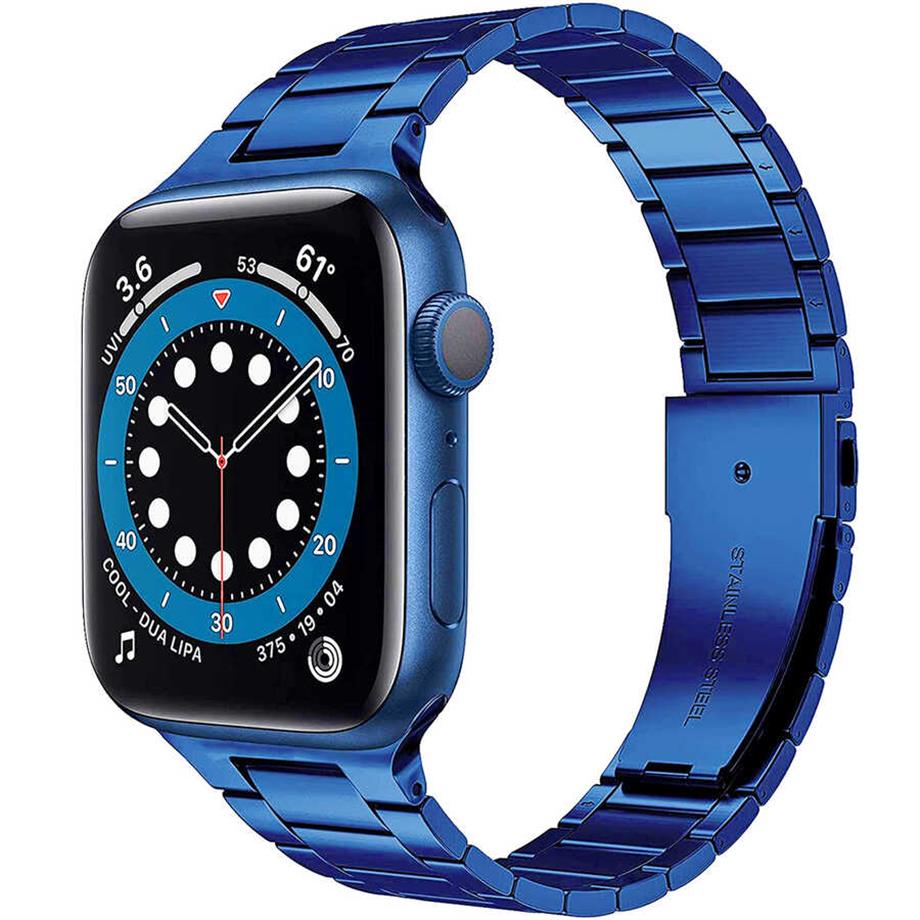  Apple Watch Ultra 49mm Kordon Wiwu Ultra Thin Steel Belt Three Beads Metal Strap Kayış  Mavi 