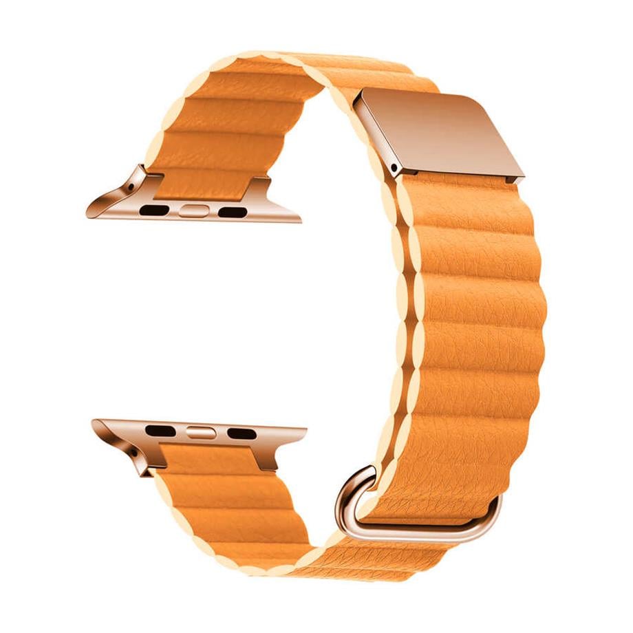  ​​​Apple Watch Ultra 49mm KRD-78 PU Deri Kordon Strap Kayış  Turuncu 
