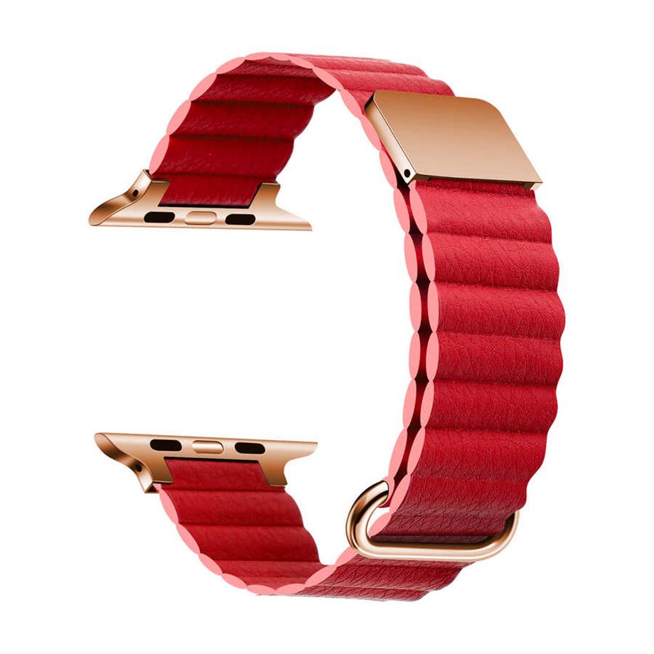  ​​​Apple Watch Ultra 49mm KRD-78 PU Deri Kordon Strap Kayış  Kırmızı 