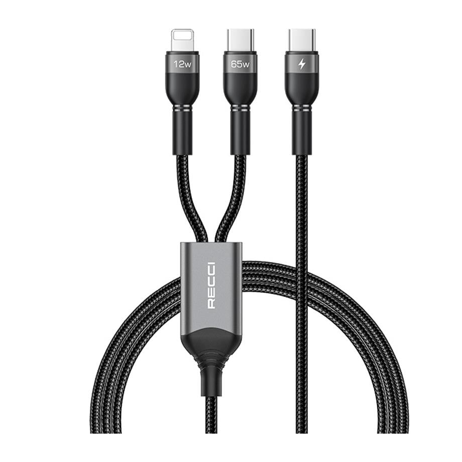 Recci RTC-T16 2 in 1 65W PD Hızlı Şarj Özellikli Lightning ve Type-C To Type-C PD Kablo 1.2M 