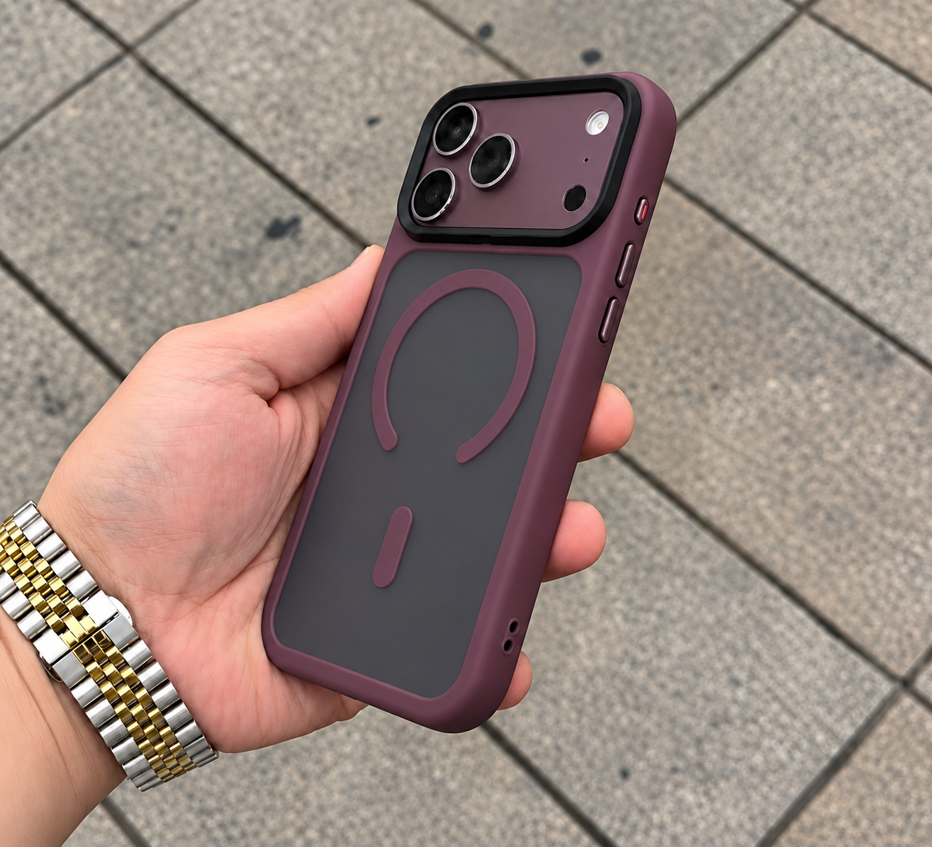 Armor Flet Magsafe Luxury Kılıf Bordo Renkli