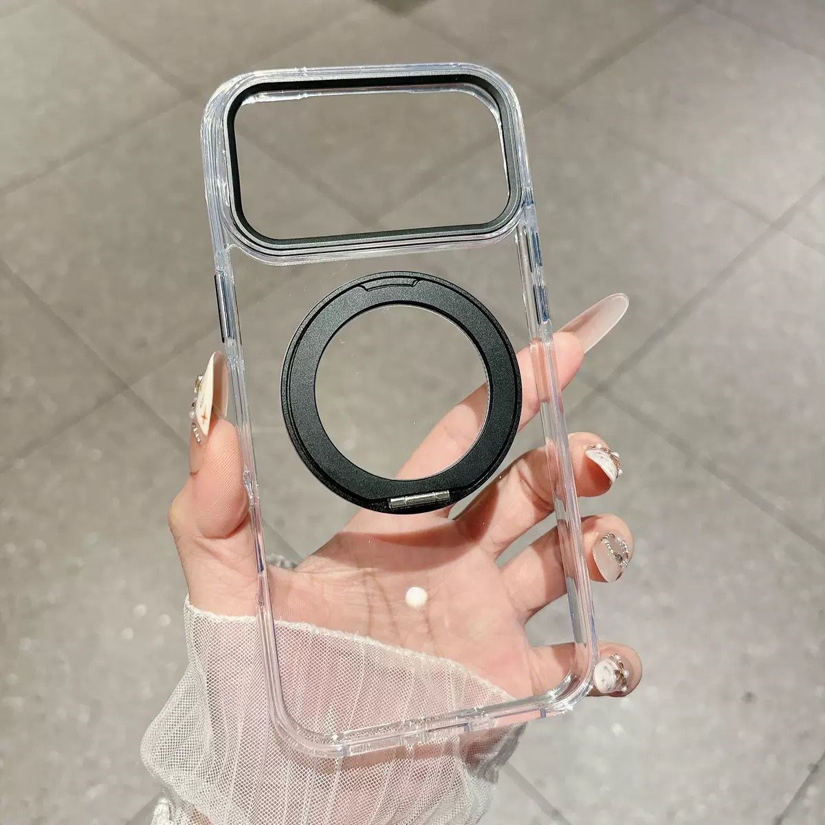 Armor Standlı Premium Sararmaz Şeffaf iPhone Kılıfı Siyah Renkli