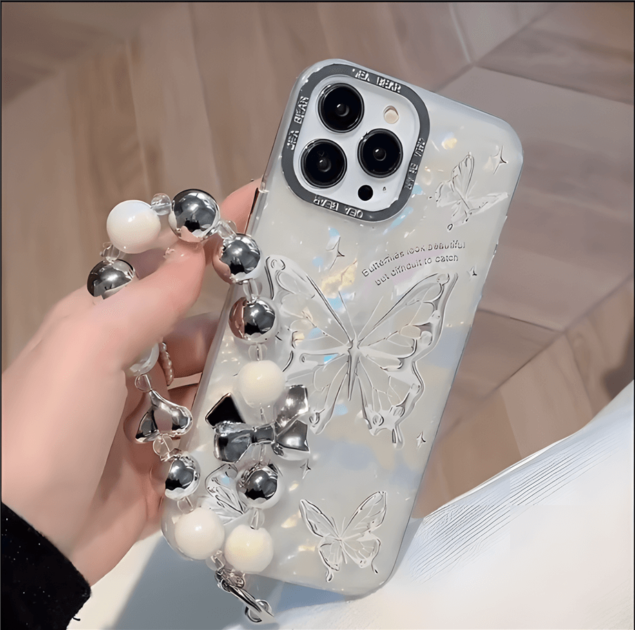 Butturfly Hologramlı Bileklikli Luxury Silikon Kılıf