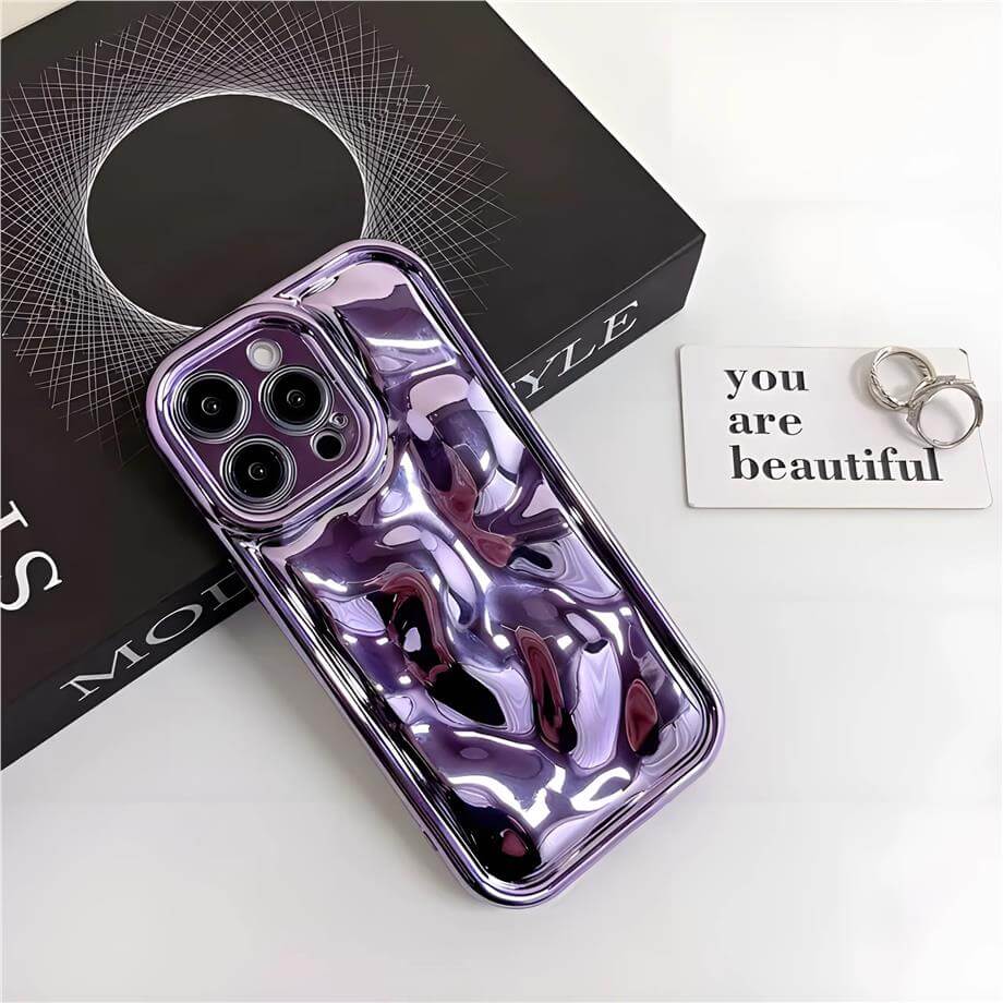 Dalgalı Parlak Puff Silikon Kılıf Mor Renkli